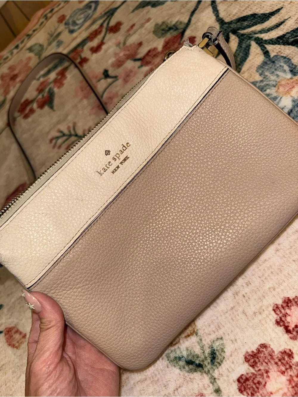 Well loved Kate Spade Two-Tone Beige and Cream Pebbled Leather Crossbody Bag